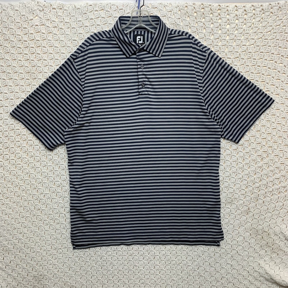 FootJoy Men's Navy and White Striped Polo